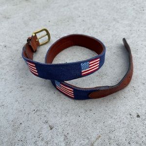 Smathers & Branson hand stitched needlepoint blue American flag leather belt 30